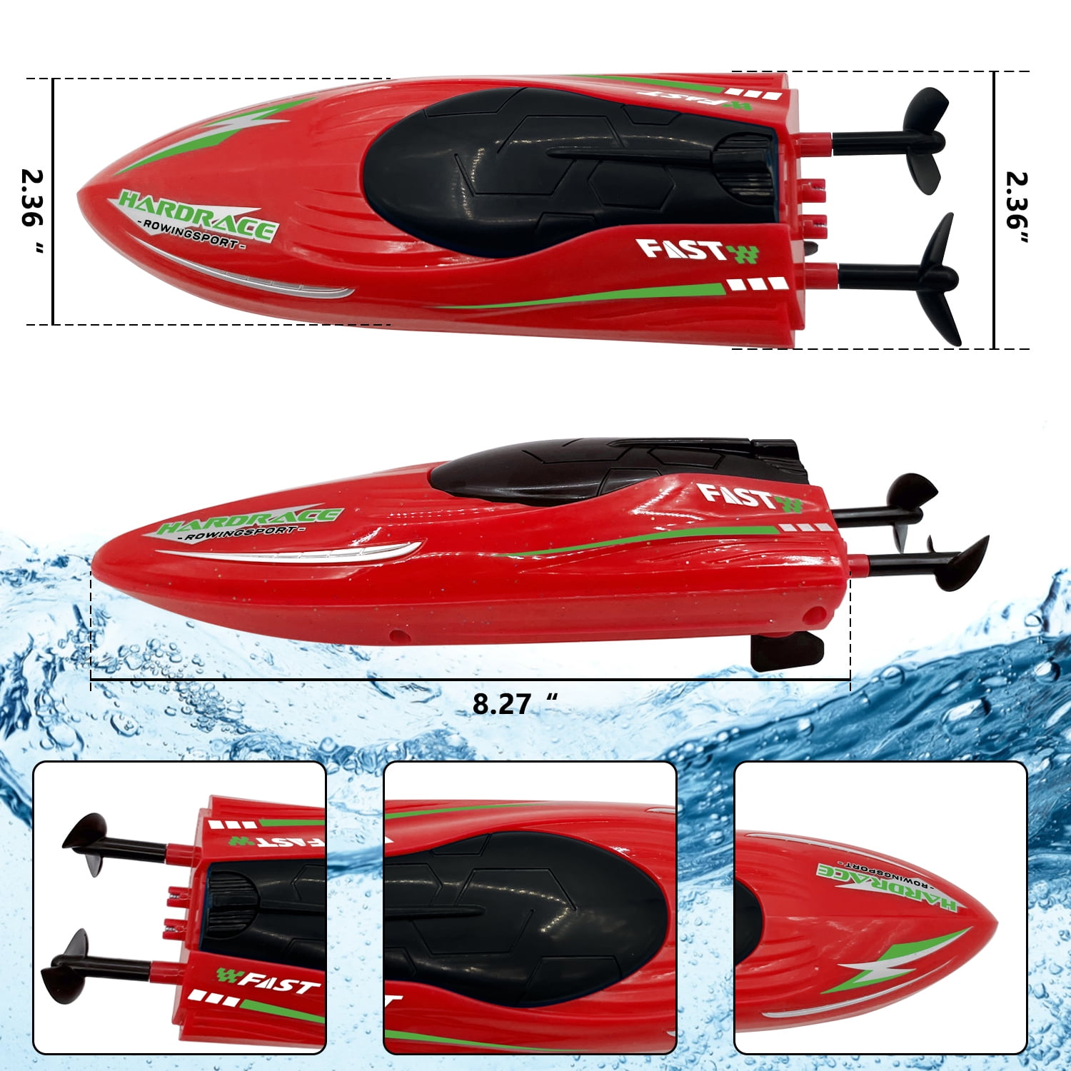Syenll RC Boat with LED Light, Remote Control Boat for Pools, 3 Rechargeable Battery, Water Pool Toys for Boys Girls, Red