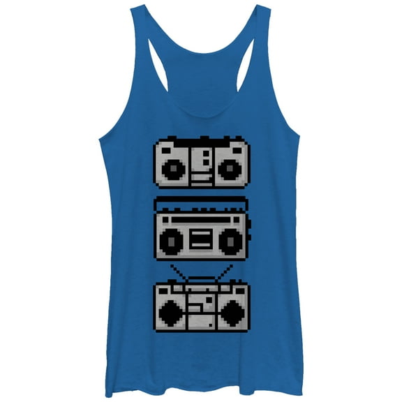 Women's Lost Gods Pixelated Boombox  Racerback Tank Top Royal Blue Heather Large