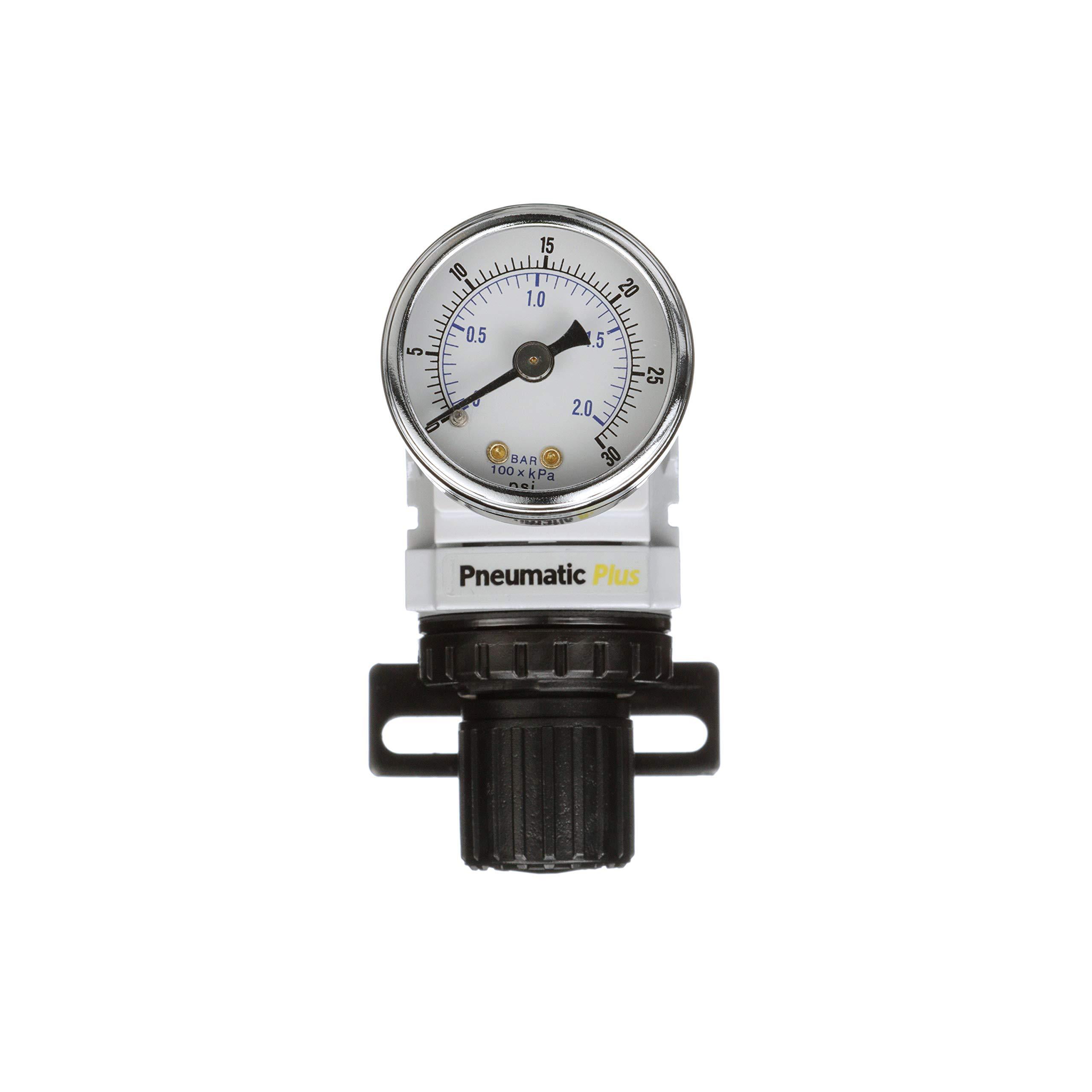 Instrument Pressure PneumaticPlus PPR2-N02BG-2 Miniature Air Pressure Regulator 1//4 NPT Bracket Gauge 3-30 PSI