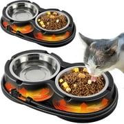 2 Pack Heated Water Bowl for Cat, Intelligent Thermal Pet Water Warmer Outdoor Heated Pet Double Stainless Steel Bowl and Anti Bite Wire Large Capacity Heated Water Bowl for Feral Dog Cat Bird(Blue)