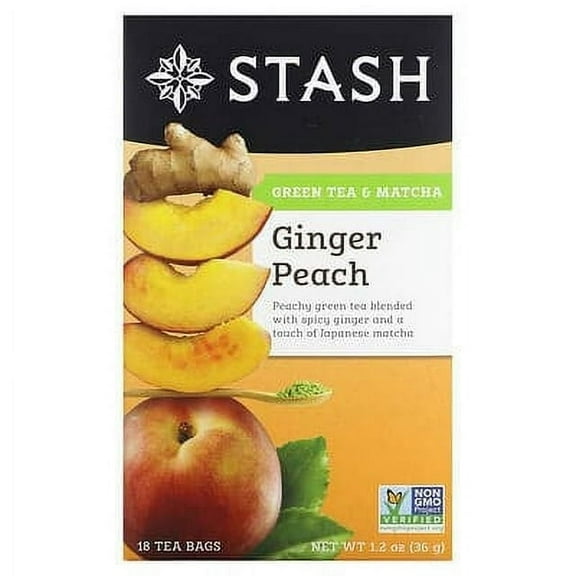 Stash Tea, Green Tea & Matcha, Ginger Peach, 18 Tea Bags, 1.2 oz Pack of 2