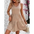 thumbnail image 5 of WIZUTIZ Womens Summer Dresses Casual Leisure Loose Fit High Waist Pleated Solid Beach Dress Sleeveless V-Neck Beach Dress for Womens Mini Dress Thin Party Dress Multi-Color, 5 of 6