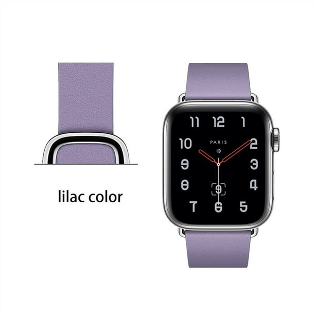 Modern Buckle Genuine Leather Strap for Apple Watch Band 44mm 40m 42mm 38mm  Correa Leather Bracelet iwatch Series 5 4 3 6 SE Strap- 1 silver case