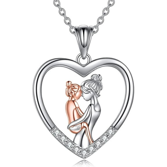 Mother Necklace Sterling Silver Mother Hold Daughter Love Heart Necklace Jewelry Christmas Mothers Day Birthday Wedding Gift for Mom Daughter