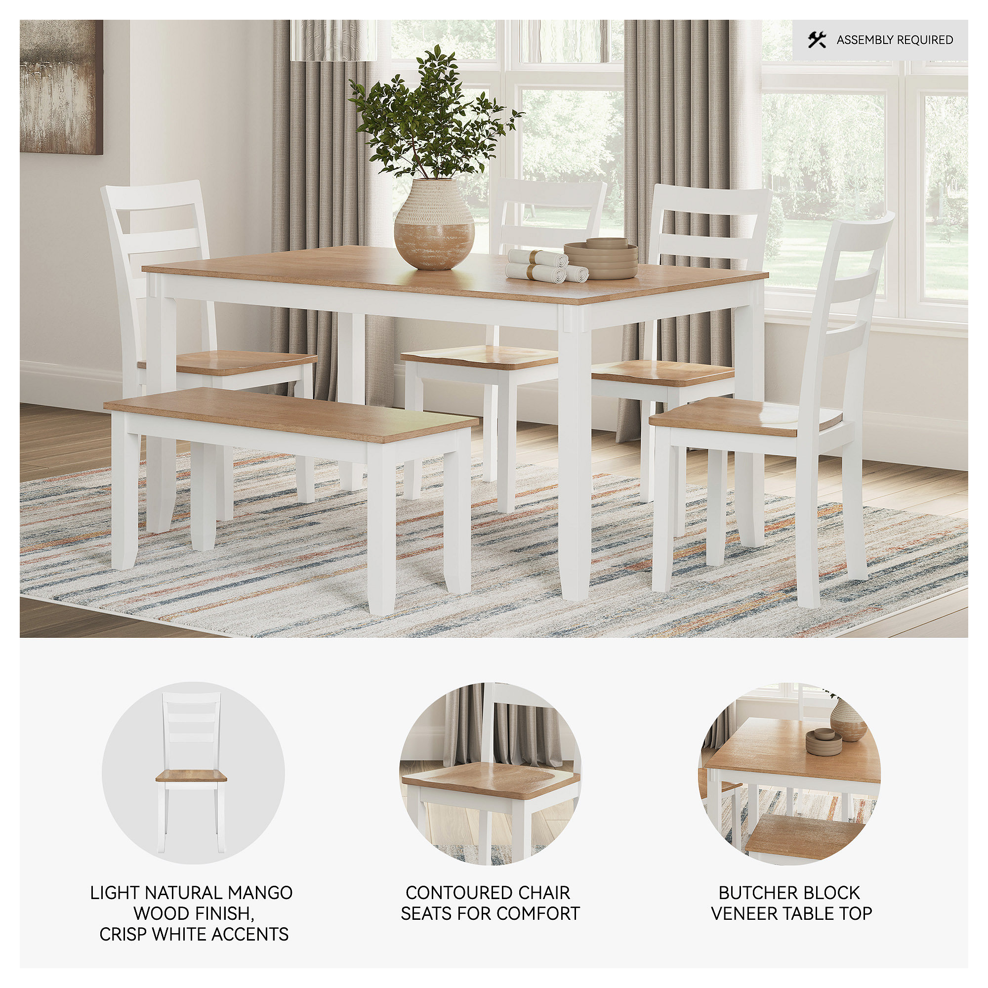 Signature Design by Ashley Gesthaven Natural & White Dining Table Set - Set of 6