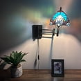 thumbnail image 4 of Tiffany Style Sconce Lamp Plug In Swing Arm Blue Green Stained Glass LED Bulb Included 13”W*8”D*15”H, 4 of 9