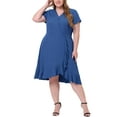 thumbnail image 2 of Agnes Orinda Women's Plus Size Chambray Wrap Elastic Waist Ruffle Dress, 2 of 5