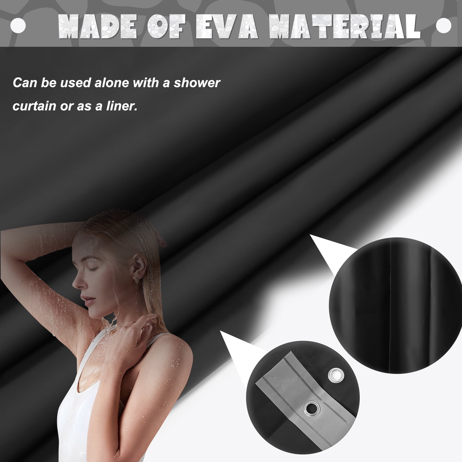 Dznils Black PEVA Shower Curtain Liner Bathroom with Hooks Mildew Resistant Waterproof, 72" W x 78" H, 2 Pack
