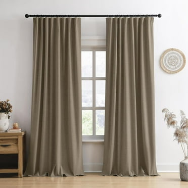 Linen Brown Room Darkening Curtains for Living Room,Pinch Pleated Back Tab Drapes with Hooks,Linen Burlap Thermal Insulated Noise Reducing Window Curtain Panels for Bedroom,W50 x L96, 2 Panels