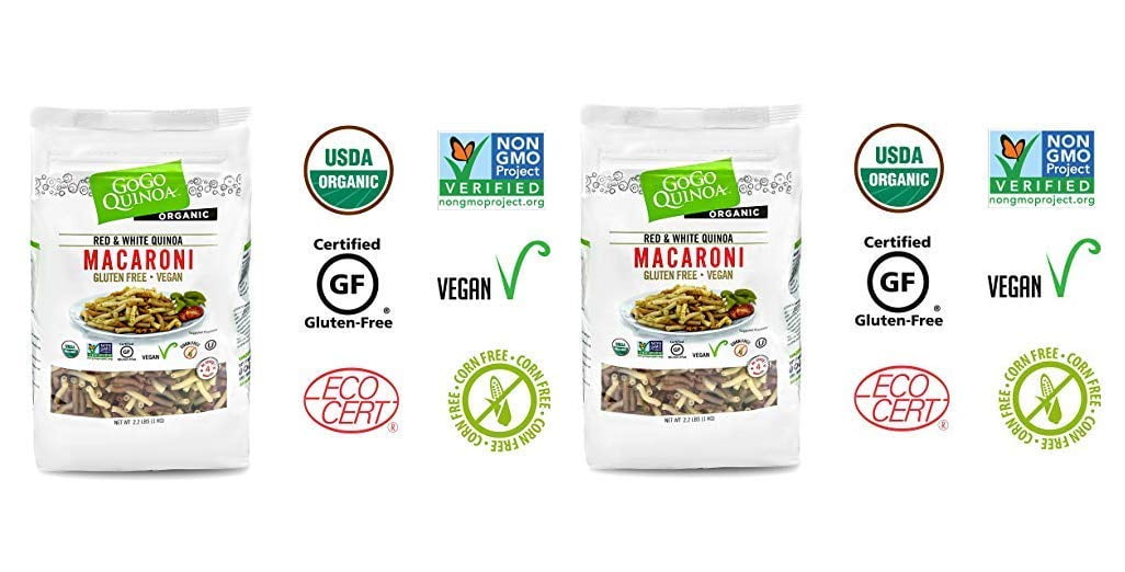 GoGo Quinoa Organic Red and White Macaroni Pasta, NonGMO, Kosher, Vegan, 2.2 lbs Bags (Pack of