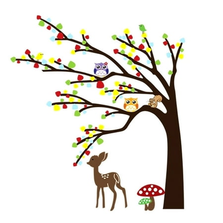 Unique Bargains Home Decor DIY Removable PVC Cartoon Animal Tree Wall Sticker 3Ft x 3.6Ft Black