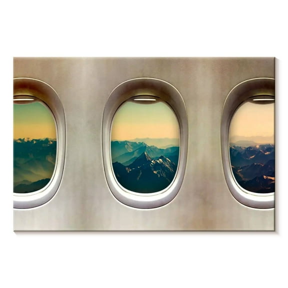 Elephant Stock Old Airplane Windows Wall Art - Horizontal Canvas Wall Art - Living Room Wall Decor - Transportation Canvas - Beige And Blue Decor - 12" x 8"