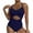 Navy, variant on Lovzfmll Women's One Piece Swimsuit V-Neck Halter Tie Midriff Cutout, Dressy Spaghetti Straps Push-Up Open Back Bathing Suit, Blue S