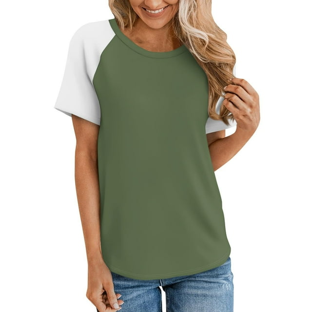 AherBiu T Shirts for Women Crew Neck Short Sleeve Comfy Tshirts Summer Casual Basic Tees Color Block
