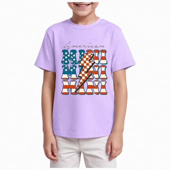 JUMEYU Patriotic Shirts for Boys Boys Short Sleeve T Shirts Kids Summer Casual Crewneck Tees Fashion Tops Size 9-10 (Purple,9-10 Years)