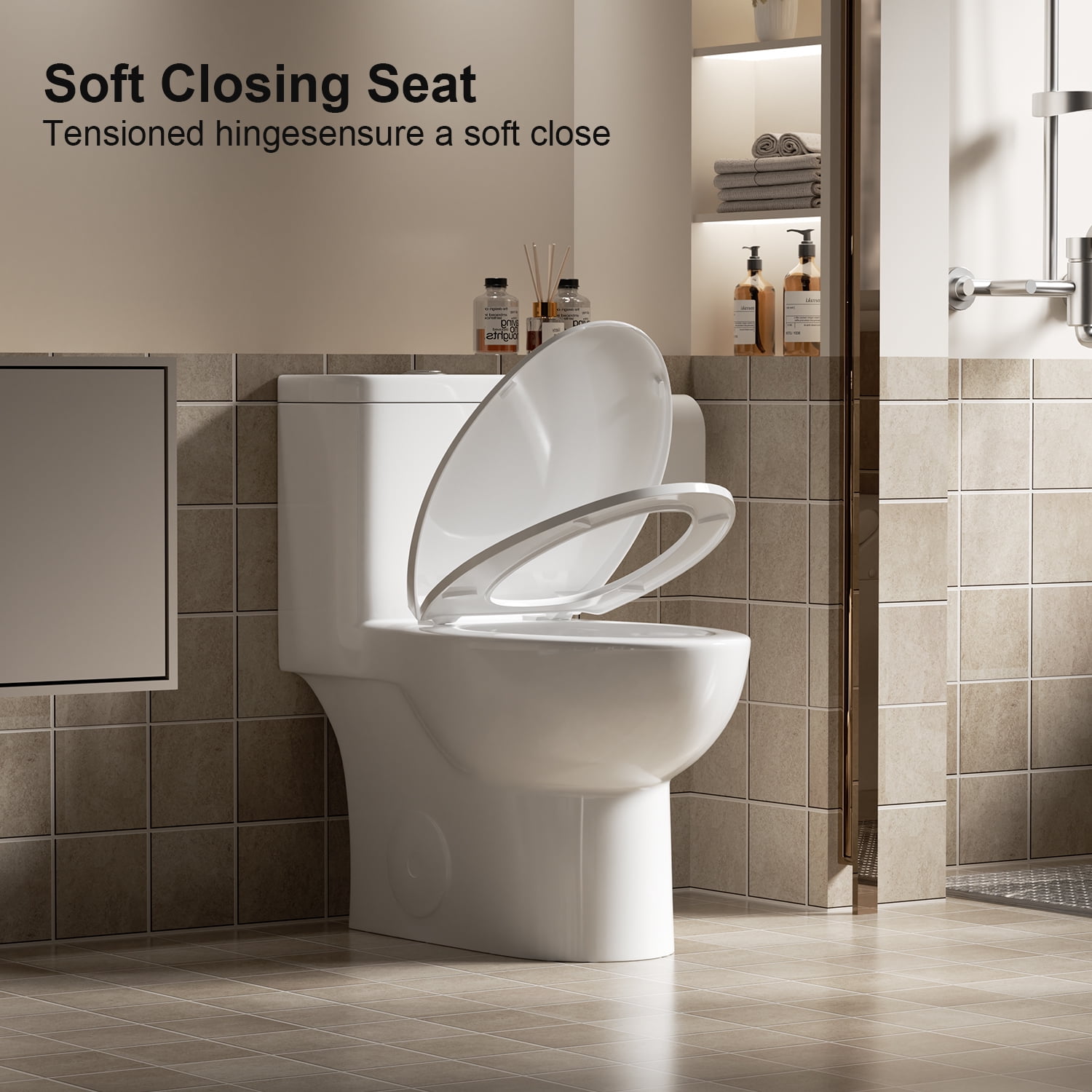 One-Piece Toilet,Powerful & Quiet Dual Flush Modern Toilet with Comfort Chair Seat,1.1/1.6 GPF,White