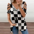 thumbnail image 2 of Chessboard Womens Summer V Neck Zipper Top Short Sleeve T Shirt Off Shoulder Top Casual Classy Loose Shirts, 2 of 7
