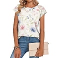 thumbnail image 2 of ASDFVBKG Cap Sleeve Blouses for Women Comfortable Crew Neck Blouses Fashion Vintage Floral Prints Vacation Loose Outfits White L, 2 of 5