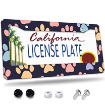 1 Pcs Pet Paw Prints License Plate Frame, License Plate Cover for Car Decorative Parts, Aluminum License Plate Bracket Holder Rust-Proof Weather-Proof for US Standard Car