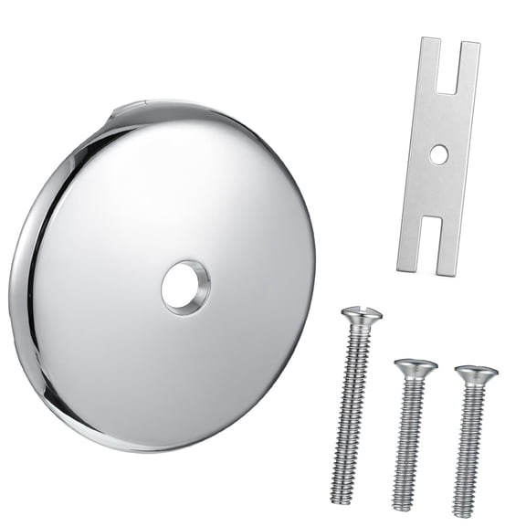 Overflow Drain Replacement Plate for Bathtub Chrome Stainless Steel Set Single Center Hole Cover with 3 Matching Screws H Bracket Bathroom