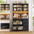thumbnail image 4 of Homfa 70.9'' Kitchen Pantry Cabinet with Charging Station and LED Light, 3 Drawers Buffet Storage Cabinet with Glass Doors and Adjustable Shelves, Black, 4 of 9