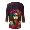 thumbnail image 4 of Pincandy Día De Los Muertos Shirts for Women Mexican Day of Dead T-Shirts Skull Skeleton Print 3/4 Sleeve Tops Sweatshirt, 4 of 5