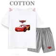 thumbnail image 3 of Conjunto de camiseta y pantalones cortos de verano para niños, camiseta de algodón de manga corta con dibujos de coches y pantalones, conjunto de 2 piezas, ropa para niñas y niños, conjunto para bebés, 3 of 5