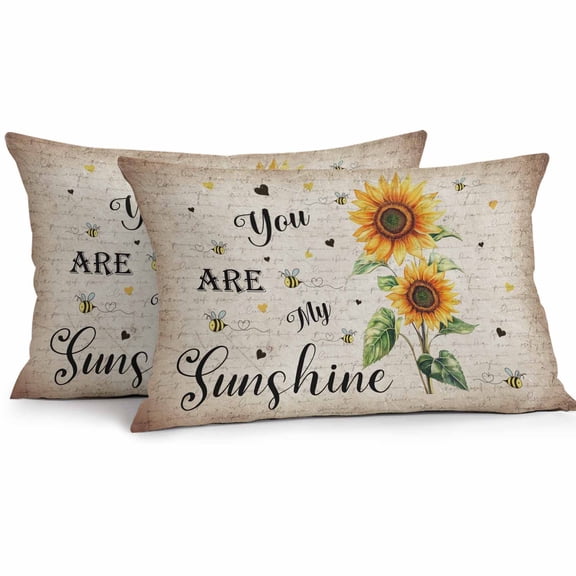 Sunflower Outdoor Pillow Covers Pack of 2 Bee Sunshine Farmhouse Vintage Old Newspaper Waterproof Throw Pillow Covers Decorative Cushion Cases for Patio Garden Tent Balcony Couch 20x12 inch