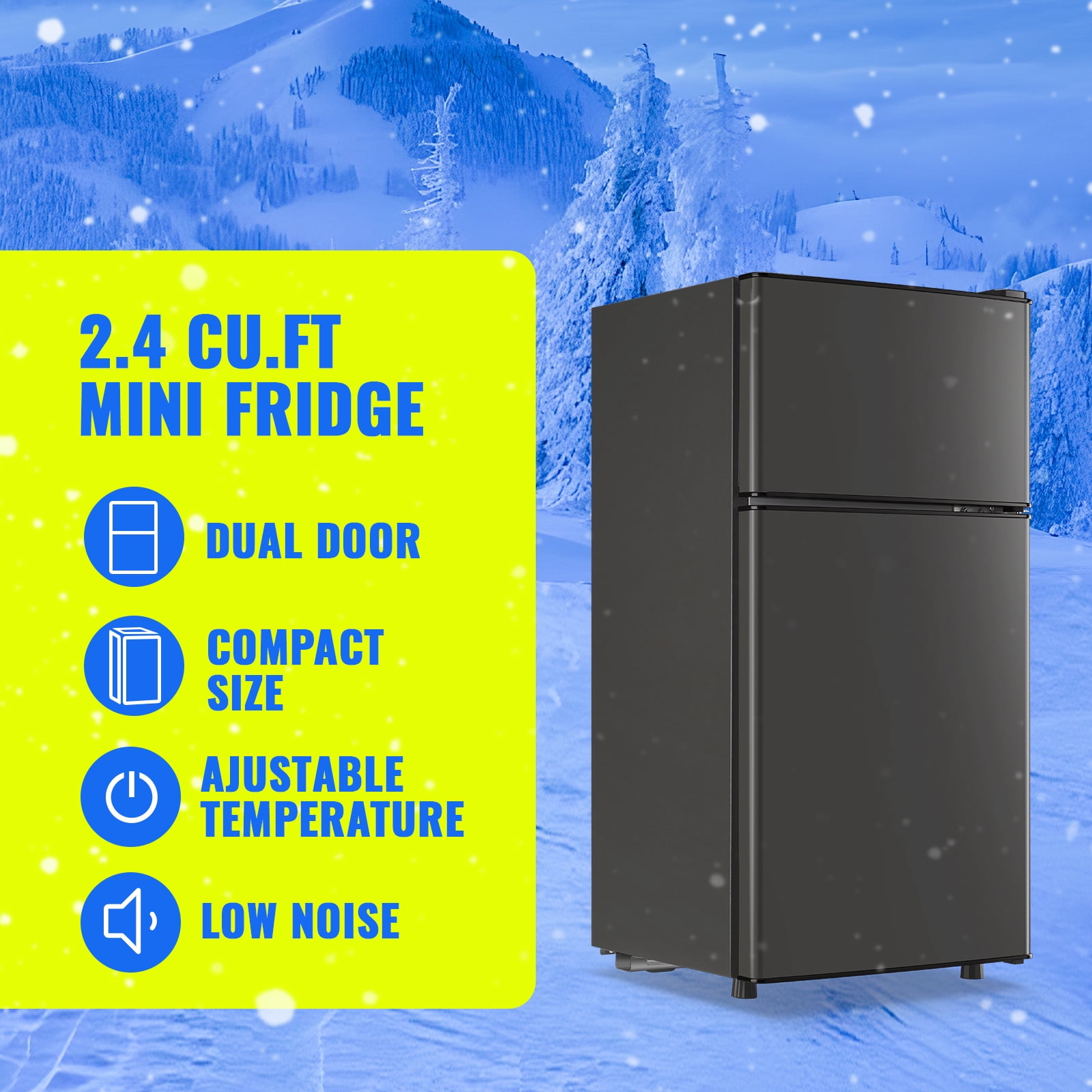 Tacool Apartment Size Mini Fridge Dual Door 2.4Cu.ft Dorm Small Refrigerator with Freezer, Dark Grey, New