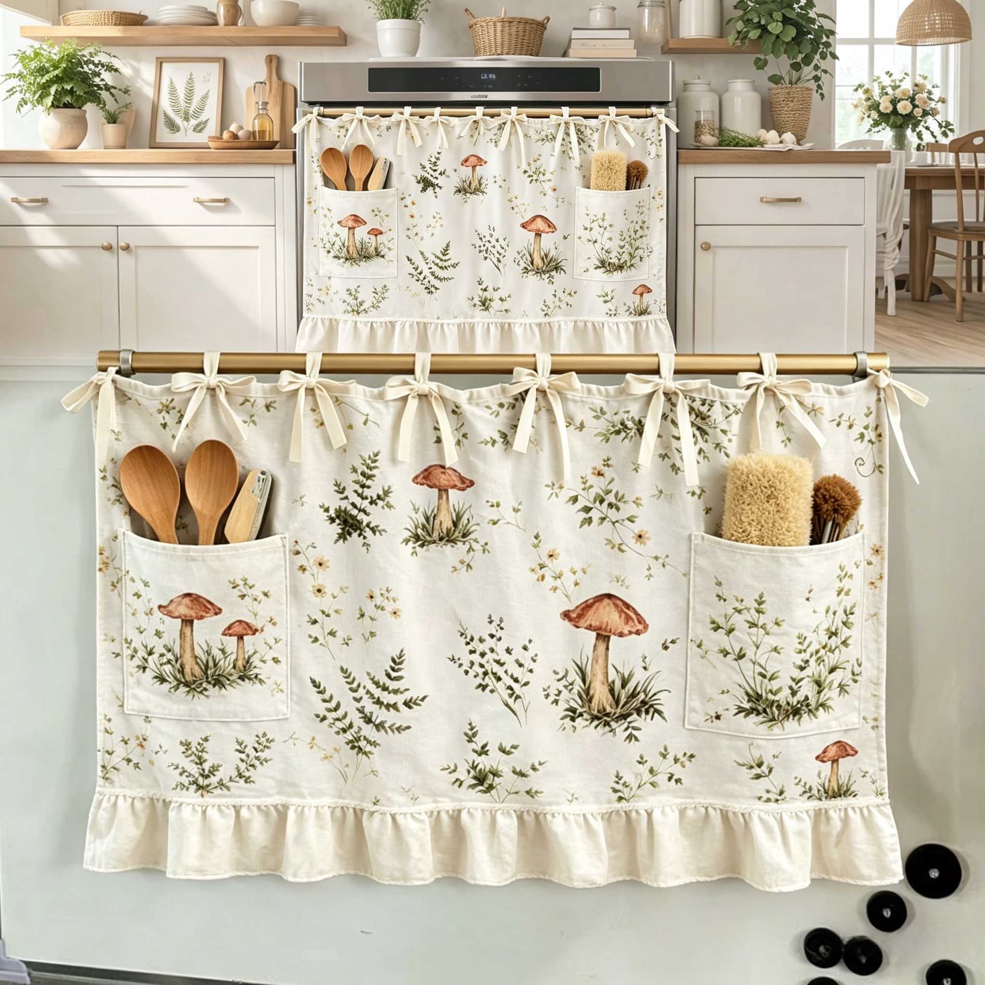 Oven Skirt, Handmade Oven Skirt Curtain with Pockets, Farmhouse Kitchen Decor Curtain for Dishwasher & Washing Machines & Stove