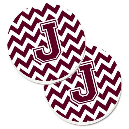 

Letter J Chevron Maroon & White Set of 2 Cup Holder Car Coaster