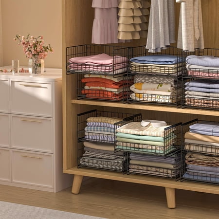 qewtrs Hongtamoya 4-Tier Stackable Closet Organizers and Storage Shelves Sliding Storage Basket Clothes Bins Drawer Shelf Container for Wardrobe Kitchen Bathroom Office White gtr