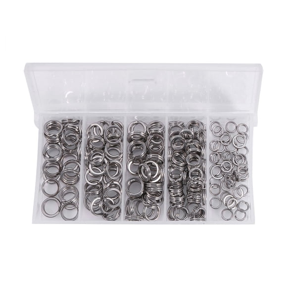 200PCS 5Sizes Heavy Duty Stainless Steel Split Rings Solid Lures Connectors Fishing Tackle