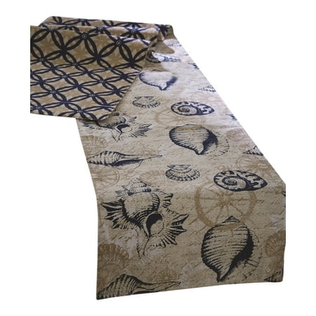 

Sanibel Navy Shells on Cream Dining Room Table Runner 72 Inches