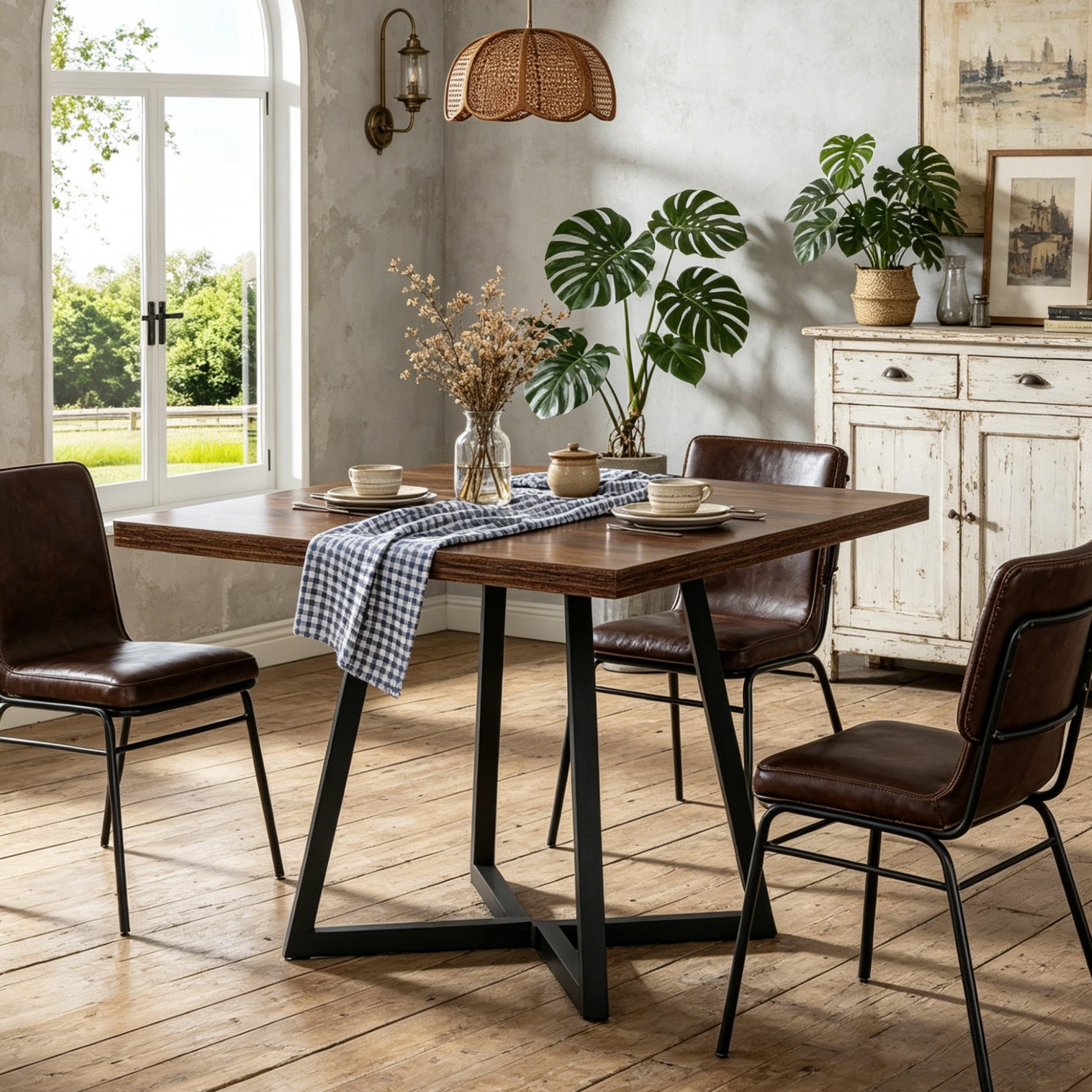 Fnova 31.5" Square Dining Table, Small Kitchen Dinner Table, 2-4 Person Industrial Dining Table, Square Kitchen Table for Dining Room Farmhouse Home Decor Furniture