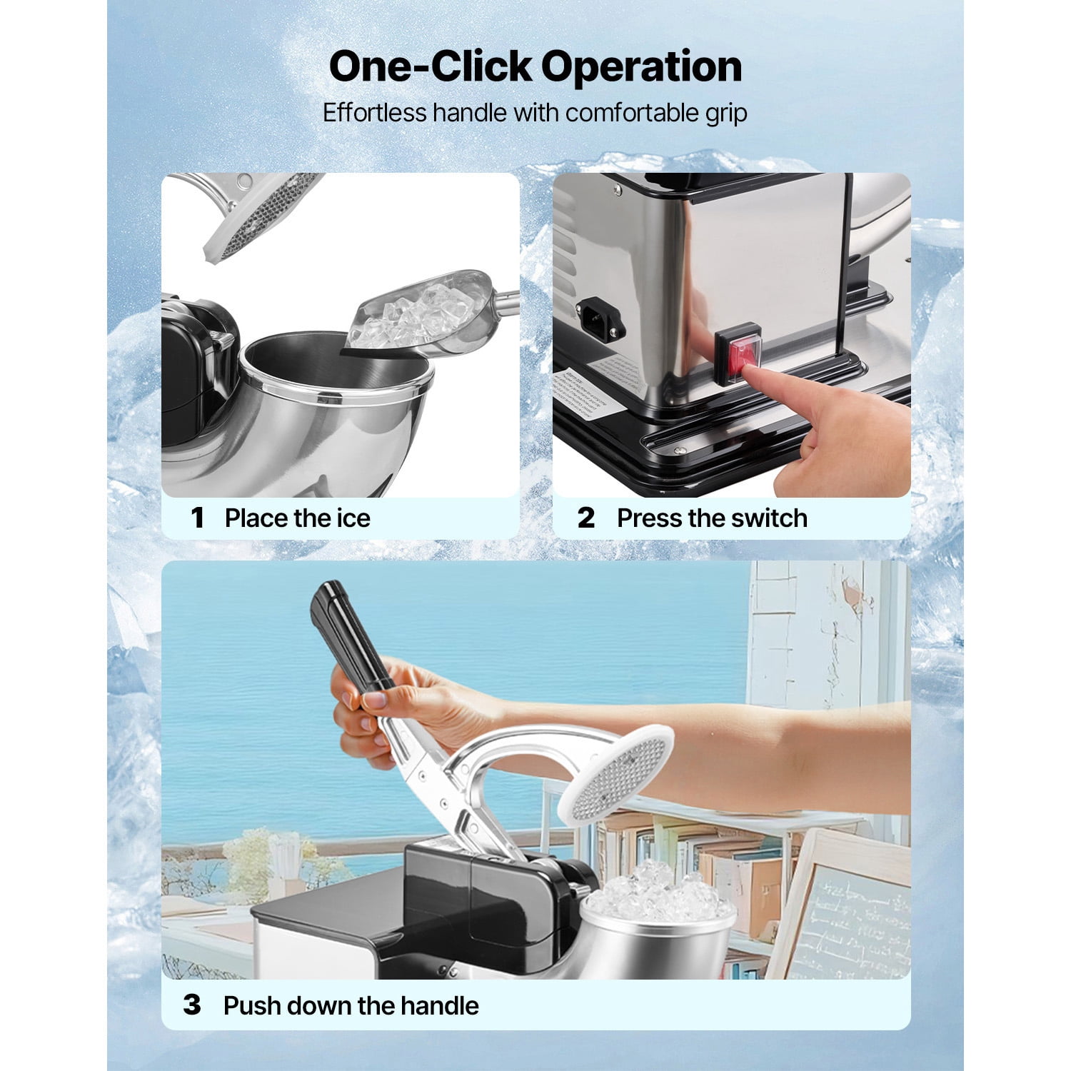KFFKFF Commercial Ice Crusher 661LBS/H, 350W Electric Snow Cone Machine with 4 Blades, 2000RPM Stainless Steel Shaved Ice Maker with 11 Gal Ice Storage, Ideal for Homes, Restaurants, and Bars, Black