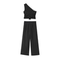 thumbnail image 4 of HH TRAF Trajes nuevos de verano para mujer, sin mangas, con bolsillos, de un solo pecho, asimétrico, chaleco, top + cremallera, estilo pijama, pantalones plisados para mujer, 4 of 5