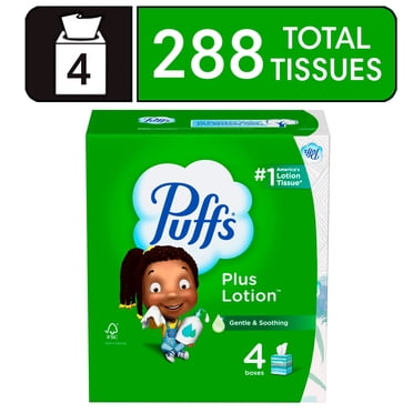 Puffs Plus Lotion Facial Tissue, 4 Cube Boxes, 72 Tissues Per Box