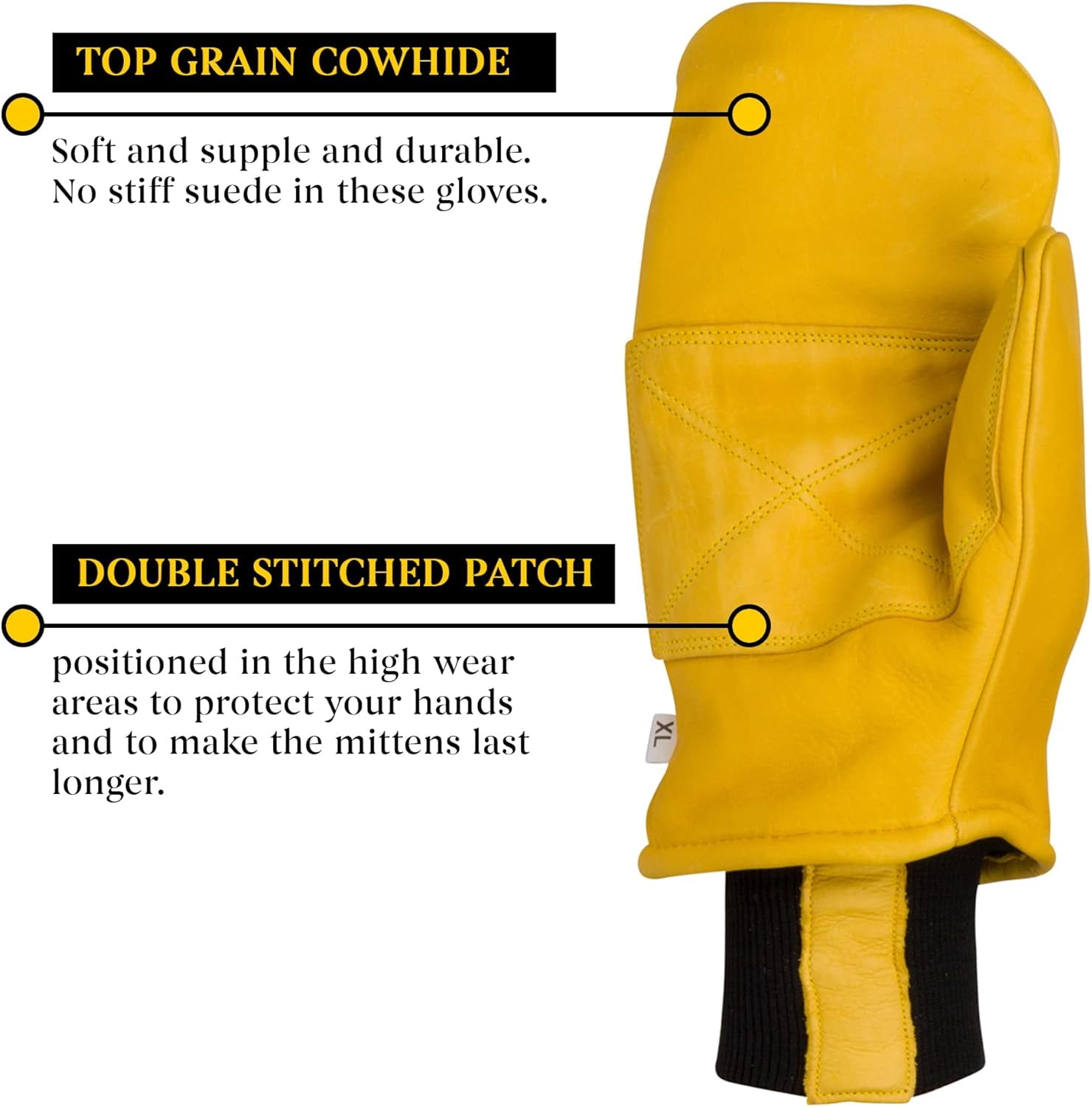 Suse's Kinder Leather Women's Sized Chopper Mittens Also for Men – Insulated Water Resistant Cowhide Winter Gloves for Work, Ski, Outside