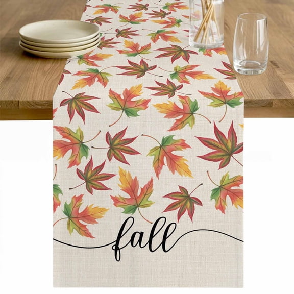Fall Table Runner 108 Inches Long Farmhouse Dress Scarves, Thanksgiving Autumn Gradient Maple Leaf on Linen Dining Tablerunner for Coffee Table/Kitchen Island/Party Décor, 13" x 108"