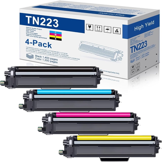Cartucho de tóner TANFENJR TN223, paquete de 4, CMYK, alto rendimiento