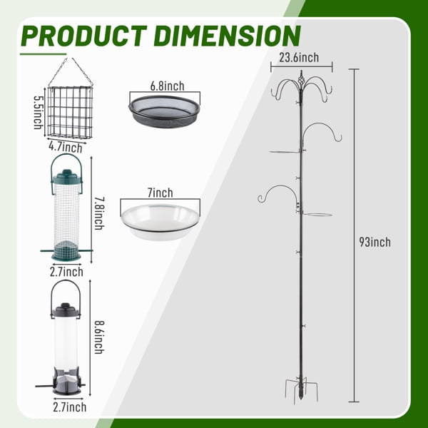 93 inch Iron Bird Feeder With Six Hooks, Bird Feeder Black Courtyard