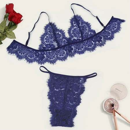 

Gubotare Lingerie For Women Naughty Play Women Lingerie Set Lace Teddy Strap Bodysuit with Garter Belts Bra and Panty Sets Blue S