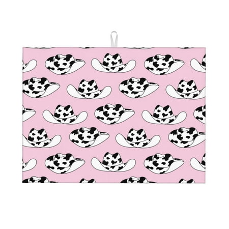 

Large Dish Drying Mats for Kitchen Counter - Cartoon Cow Print Cowboy Hat 18x24In Anti-Slip Absorbent Microfiber Drying Mat for Kitchen Counter Mat Dish Rack Mat with Hanging Loop