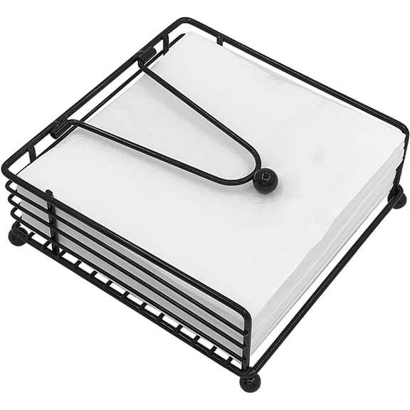 Napkin Holder for Table, Flat Napkin Dispenser with Weighted Arm, Square Cocktail Paper Holder of Elegant Rustic Iron for Kitchen Dining Room Decor Restaurant Farmhouse Hotel Party, Black
