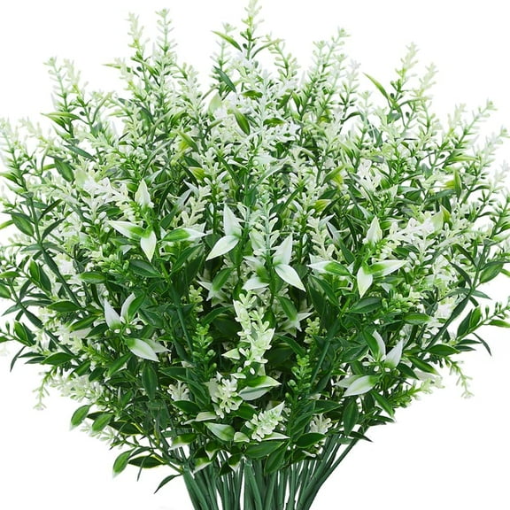Artificial Lavender Flowers Plants 8 Pieces, Lifelike UV Resistant Fake Shrubs Greenery Bushes Bouquet to Brighten up Your Home Kitchen Garden Indoor Outdoor Decor(White)