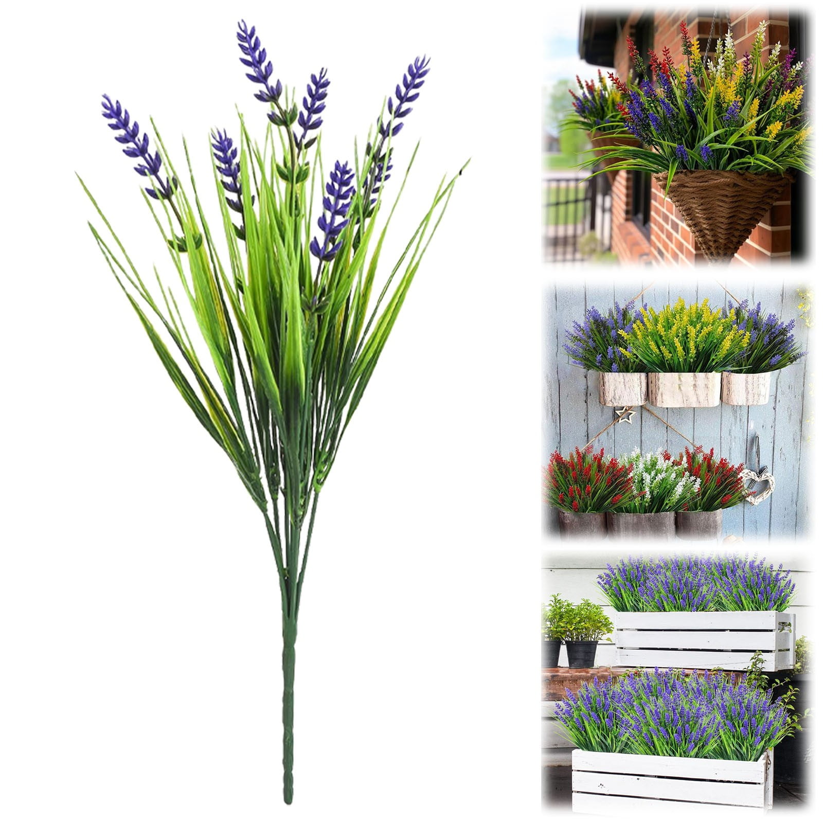 LYINGF Artificial Outdoor Flowers Lavender Greenery Plants with Monkey Grass, Resistant Faux Plants for Garden Porch Window Patio Hanging Planter Home Decor,Realistic UV Protected Artificial Shrubs