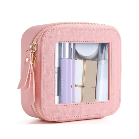 Momihoom Small Clear Makeup Bag Travel Cosmetic Case, Portable Make Up Organizer Traveling Compact Car Bag for Essentials Transparent Toiletry Bag with Zipper