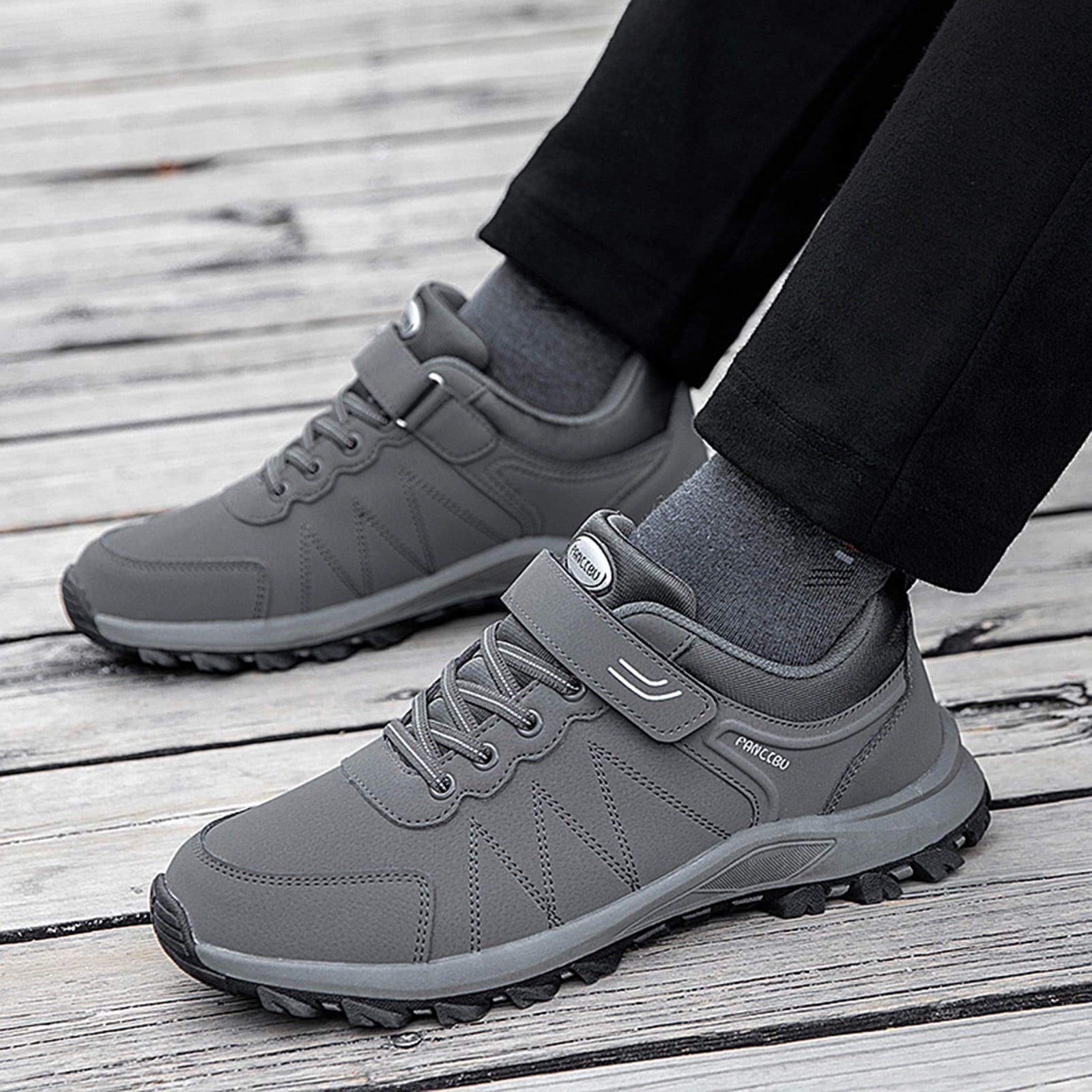 PMUYBHF Male Mens Leather Shoes Casual White Men s Simple and Fashionable Water Proof Round Head Solid Color Lightweight Breathable Soft Bottom Casual