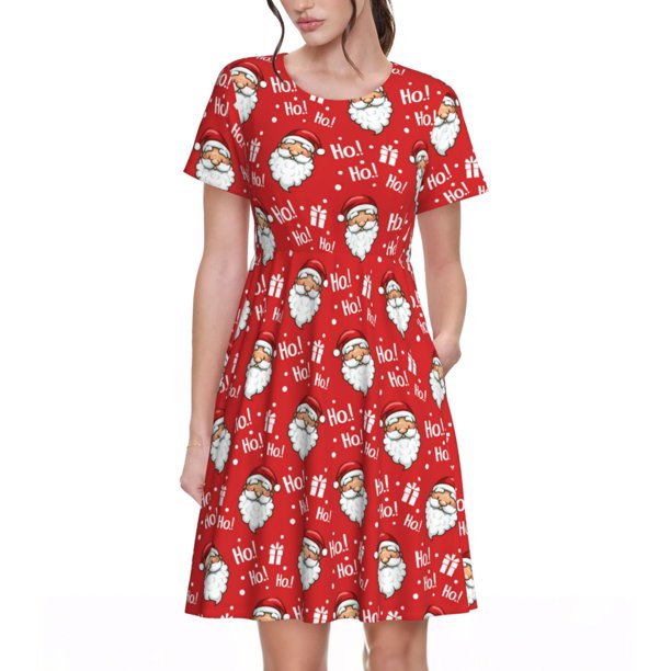 Balery Merry Christmas Santa Claus A Vestidos sueltos de manga corta para mujer, vestidos de verano 2025, vestidos casuales de corte A con vuelo.